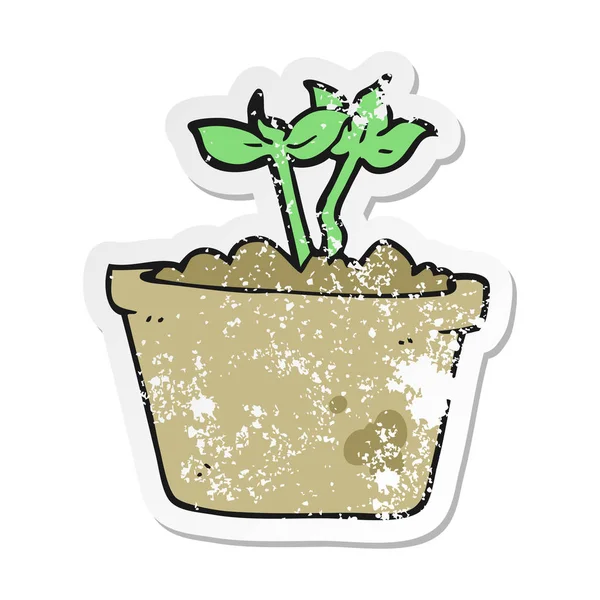 Retro Distressed Sticker Cartoon Sprouting Plant — Stock Vector