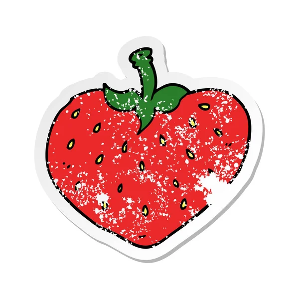 Autocollant affligé d'une fraise de dessin animé — Image vectorielle