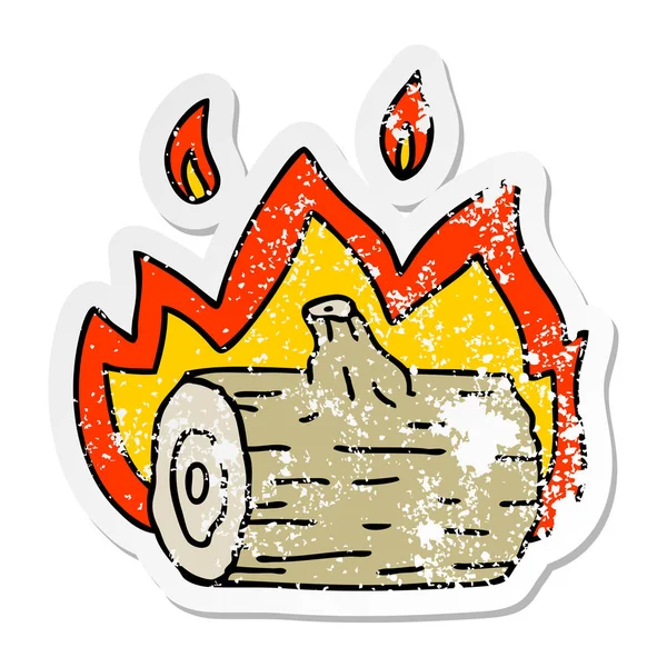 Distressed Sticker Quirky Hand Drawn Cartoon Campfire — Stock Vector
