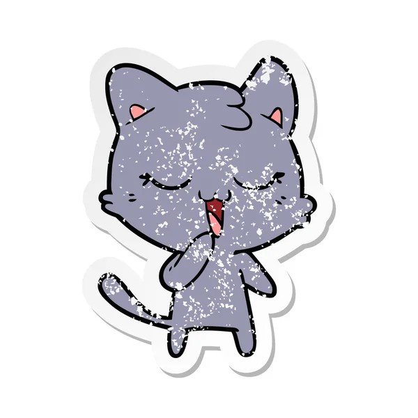 행복 한 만화 고양이의 고민된 스티커 — 스톡 벡터