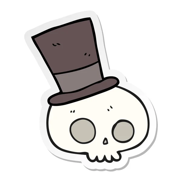 Sticker Cartoon Skull Wearing Top Hat — Stock Vector