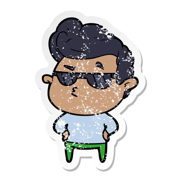 Distressed Sticker Cartoon Cool Guy — Stock Vector