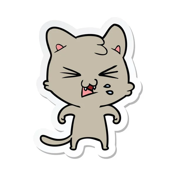Sticker Cartoon Hissing Cat — Stock Vector