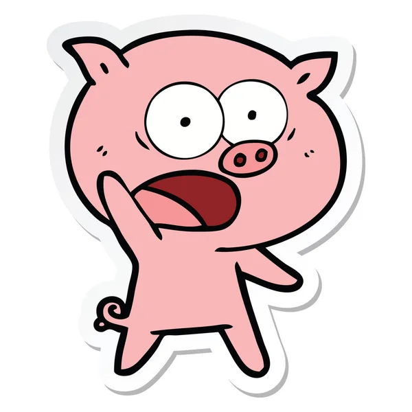 Sticker of a cartoon pig shouting — Stock Vector