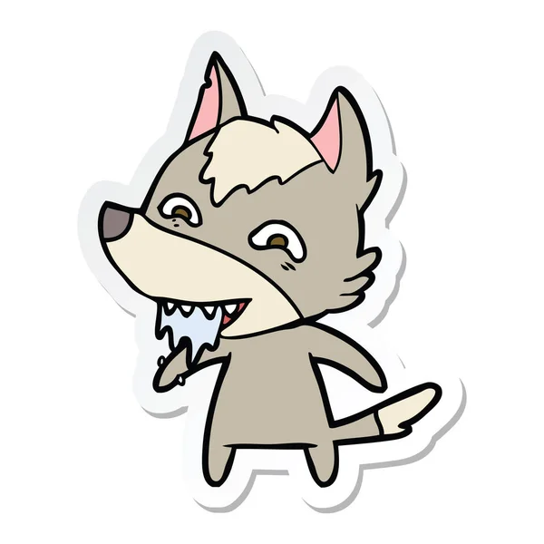 Pegatina de un lobo hambriento de dibujos animados — Vector de stock