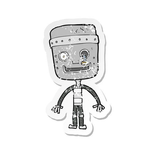 Pegatina Retro Angustiado Divertido Robot Dibujos Animados — Archivo Imágenes Vectoriales