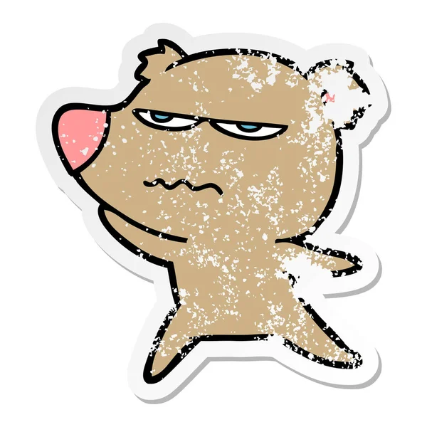 Distressed Sticker Angry Bear Cartoon — Stock Vector