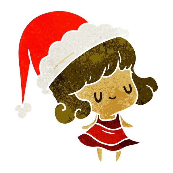 Hand Drawn Christmas Retro Cartoon Kawaii Girl — Stock Vector