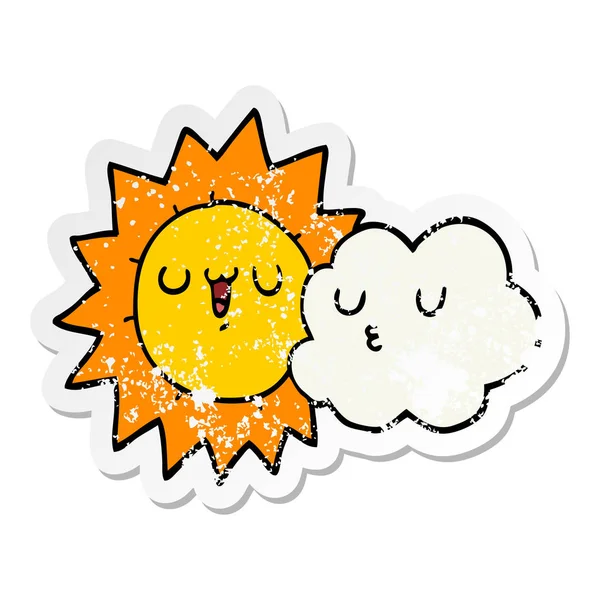 Aufkleber einer Karikatur Sonne und Wolke — Stockvektor