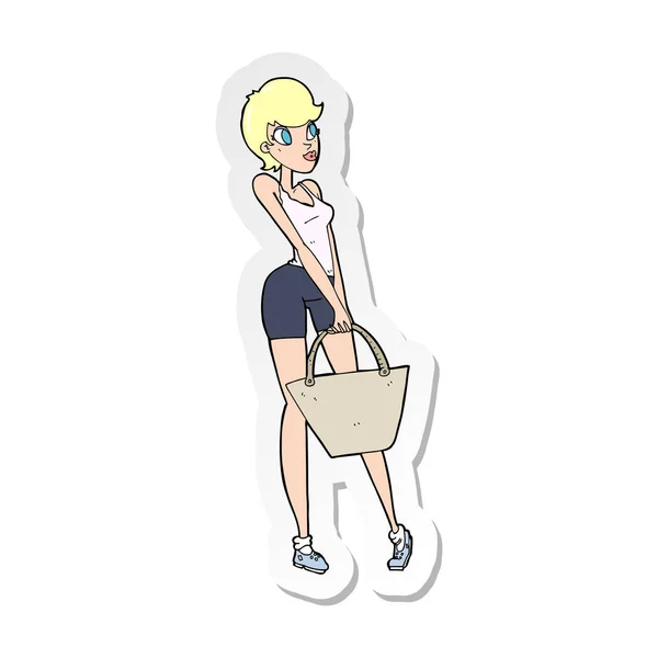 Αυτοκόλλητο κινουμένων σχεδίων ελκυστική γυναίκα ψώνια — Διανυσματικό Αρχείο