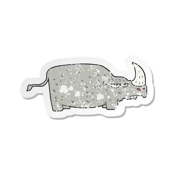 Ретро Стресова Наклейка Мультяшного Носорога — стоковий вектор