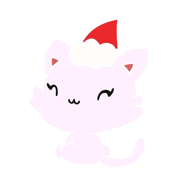 Hand Dras Christmas Tecknade Kawaii Katt — Stock vektor