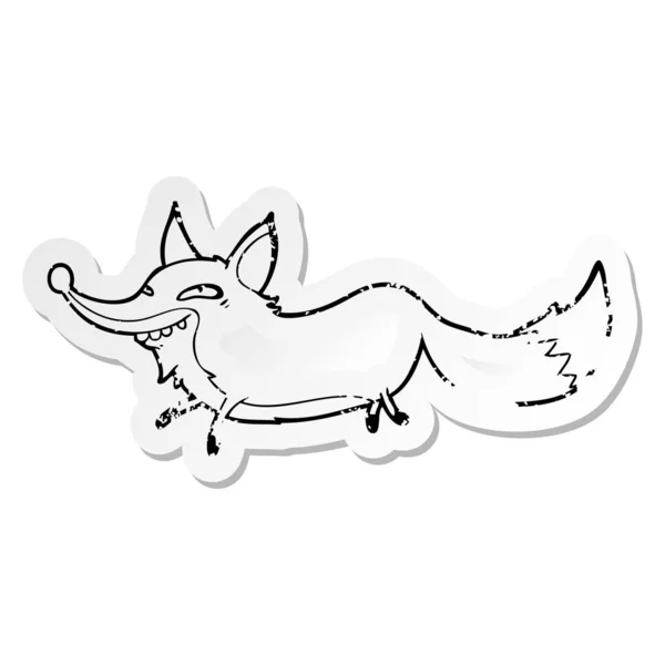 Distressed Sticker Cartoon Sly Fox — Stock Vector