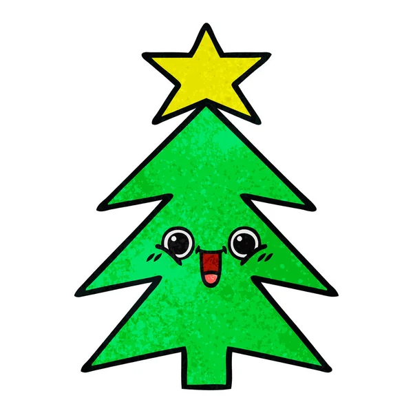 Retro Grunge Texture Cartoon Christmas Tree — Stock Vector