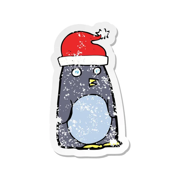 Retro distressed sticker of a cartoon christmas penguin — Stock Vector
