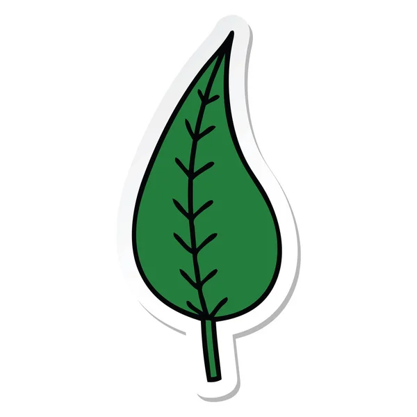 Αυτοκόλλητο από ένα χαριτωμένο κινούμενα πράσινο φύλλο — Διανυσματικό Αρχείο