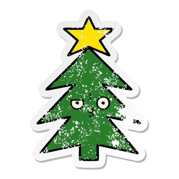 Adesivo angosciato di un albero di Natale carino cartone animato — Vettoriale Stock