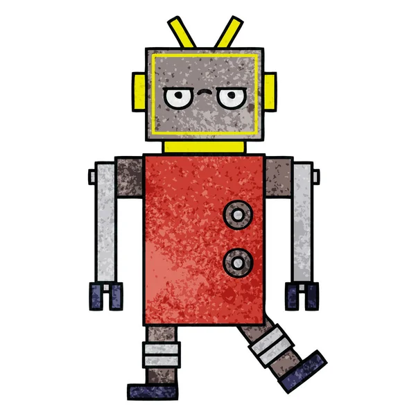 Retro Grunge Textuur Cartoon Van Een Robot — Stockvector