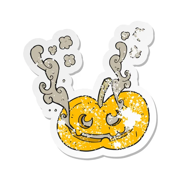 Pegatina retro angustiado de una calabaza de Halloween de dibujos animados — Vector de stock