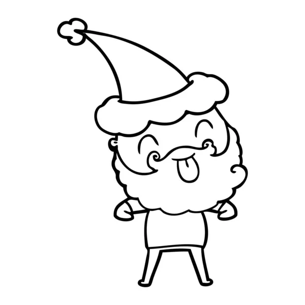 Homem com barba a sair da língua usando chapéu de Pai Natal —  Vetores de Stock