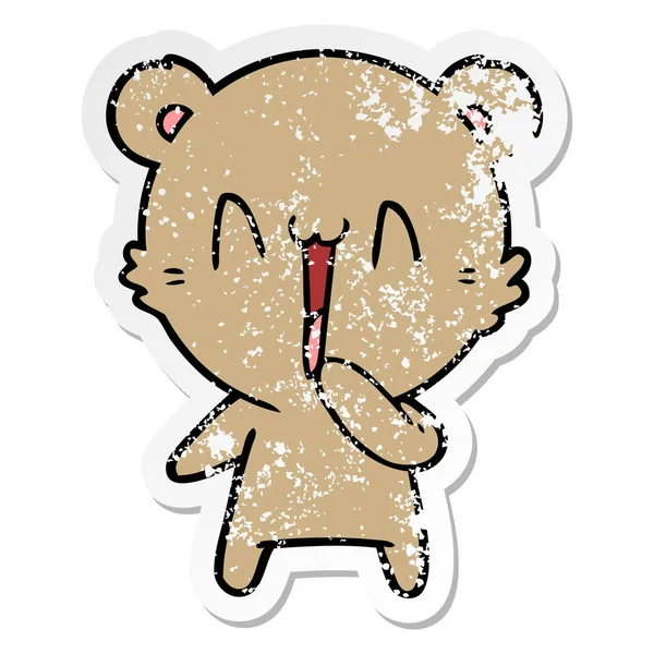 Verontruste sticker van een happy bear cartoon — Stockvector