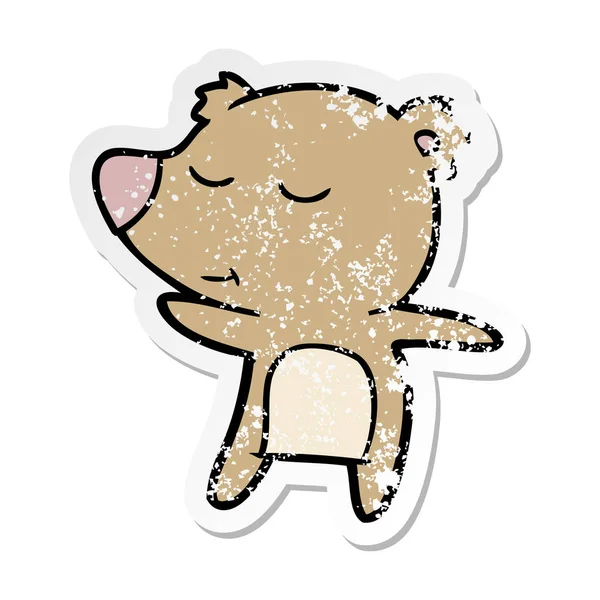 Adesivo angosciato di un orso cartone animato felice — Vettoriale Stock