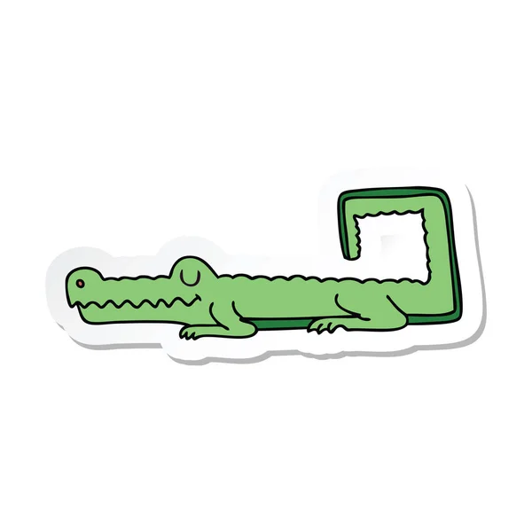 Klistermärke på en udda hand dras tecknad krokodil — Stock vektor