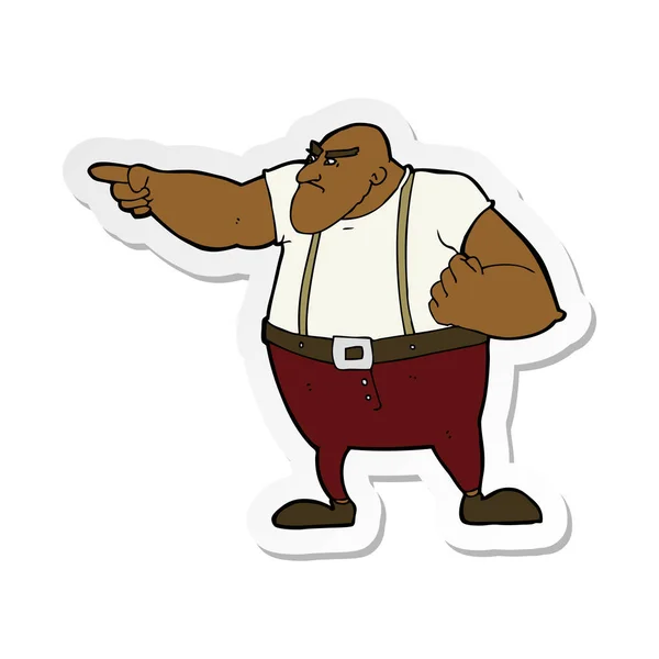 Sticker of a cartoon angry tough guy pointing — Stock Vector
