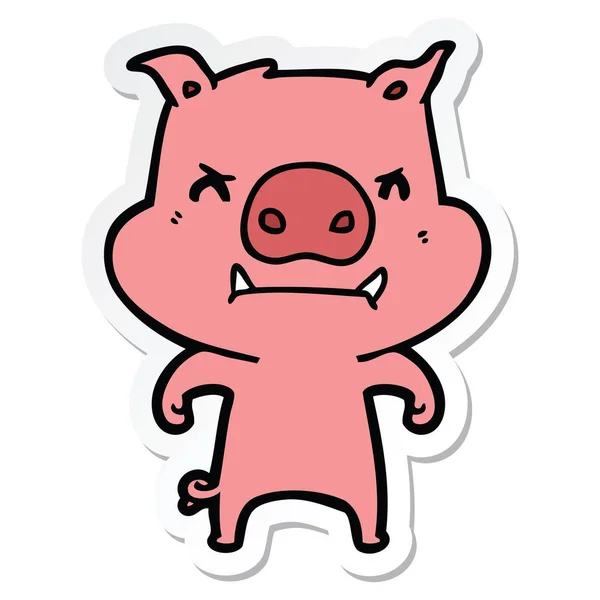 Adesivo di un maiale cartone animato arrabbiato — Vettoriale Stock