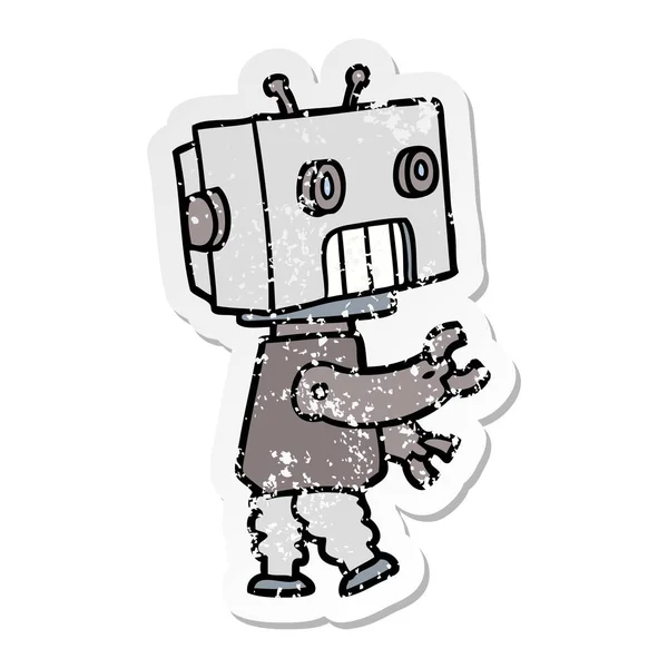 Pegatina angustiada de un robot de dibujos animados — Archivo Imágenes Vectoriales