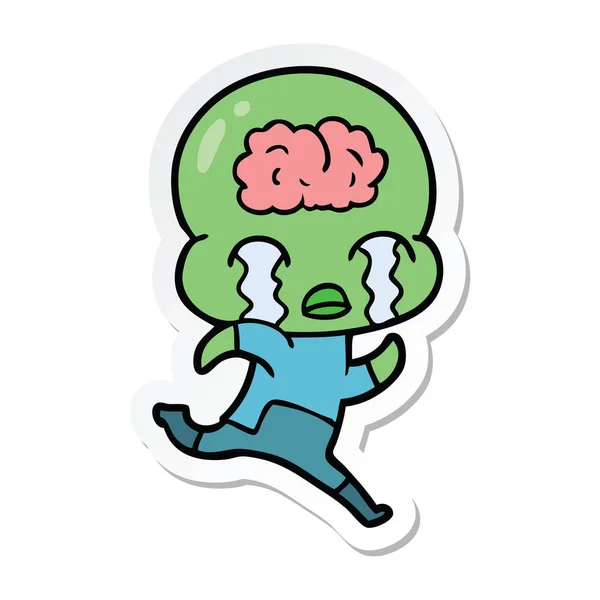 Stiker kartun alien otak besar menangis - Stok Vektor