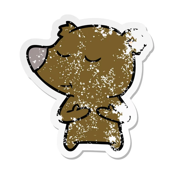 Distressed sticker of a happy cartoon bear — Stock Vector