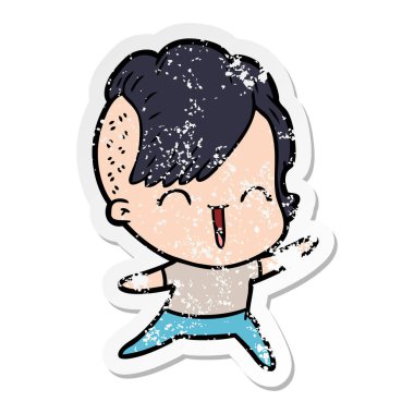 bir karikatür mutlu hippi kız sıkıntılı etiket