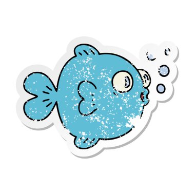 ilginç bir el sıkıntılı etiket karikatür balık çizilmiş 