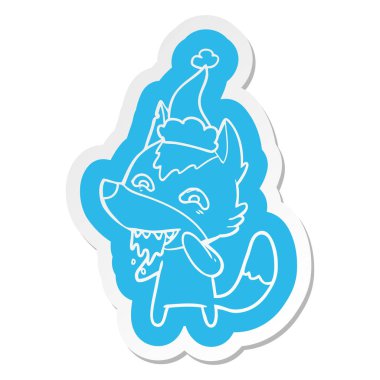 çizgi film etiketi santa şapka aç kurt