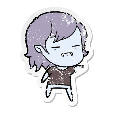 işaret eden bir çizgi film ölümsüz vampir kızın sıkıntılı etiket