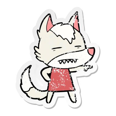 diş gösteren bir çizgi film kurt sıkıntılı etiket