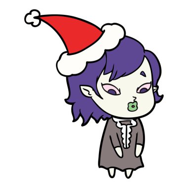 Noel Baba şapkası giyen bir vampir kız sevimli çizgi çizme