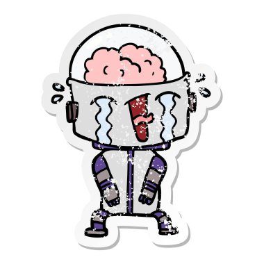 robot ağlıyor bir karikatür sıkıntılı etiket