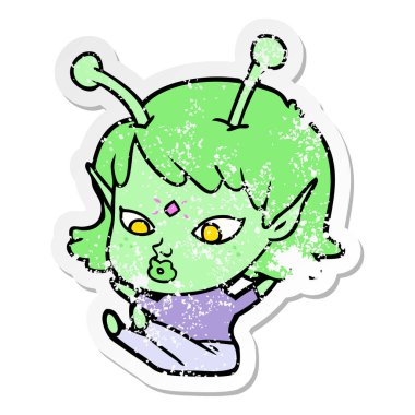 oturup bir güzel çizgi film uzaylı kızın sıkıntılı etiket