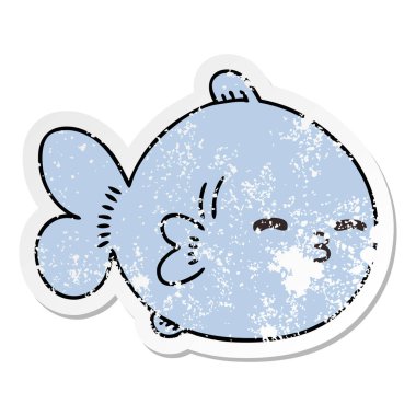 ilginç bir el sıkıntılı etiket karikatür balık çizilmiş 