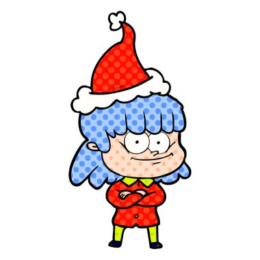 santa s giyen bir gülümseyen kadın çizgi roman tarzı gösteren resim