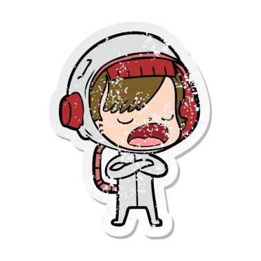 açıklayan bir karikatür astronot kadının sıkıntılı etiket