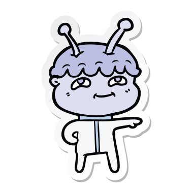 bir dostu karikatür uzay adamı işaret, etiket