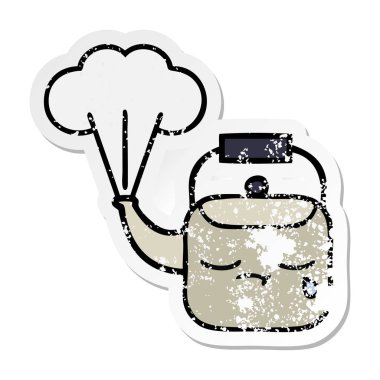 su ısıtıcısı dumanı tüten bir sevimli çizgi sıkıntılı etiket