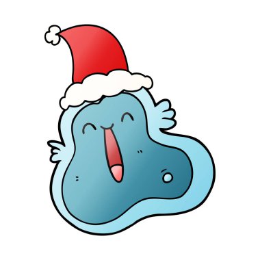 Noel Baba şapkası giyen bir mikrop, degrade çizgi film