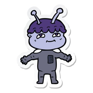 bir dostu karikatür spaceman Kollarını açarak etiket