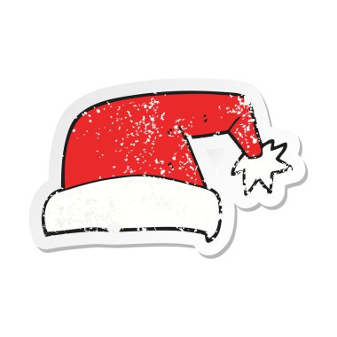 Retro sıkıntılı etiket bir karikatür Noel şapka
