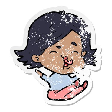 yüz çekerek bir çizgi film kızın sıkıntılı etiket