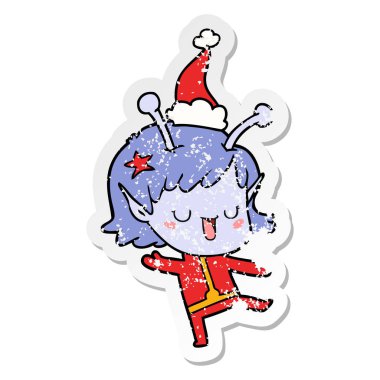 mutlu uzaylı kız sıkıntılı etiket karikatür giyen bir santa h